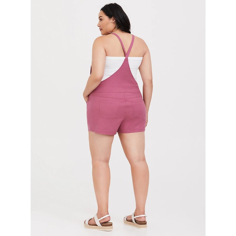 Torrid Stretch Linen Shortalls Pink Deco Rose NEW - Picture 3 of 10